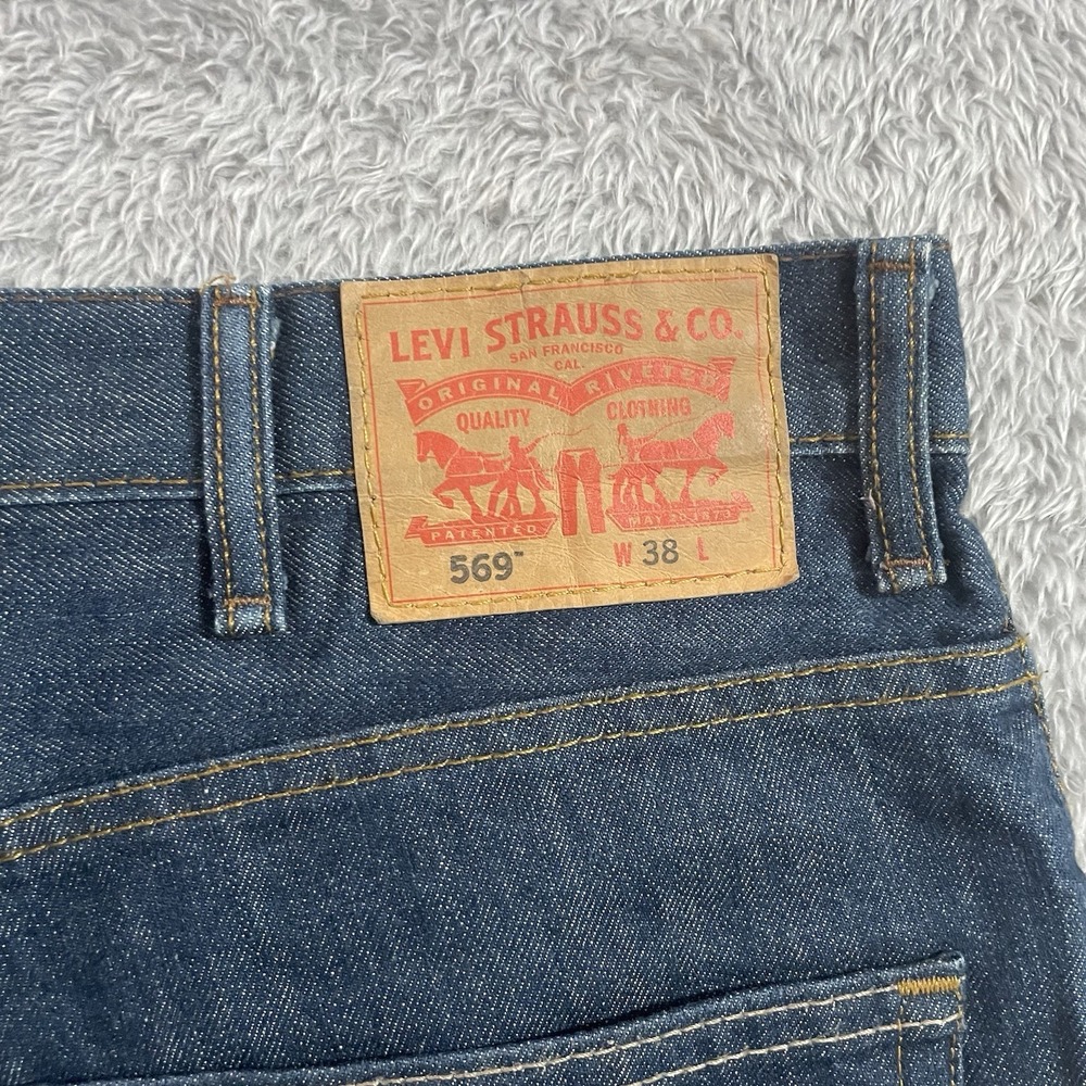 Levis 569 Shorts Mens 38 Denim Blue Dark Wash Jean Jorts Cotton High Rise - Picture 9 of 9